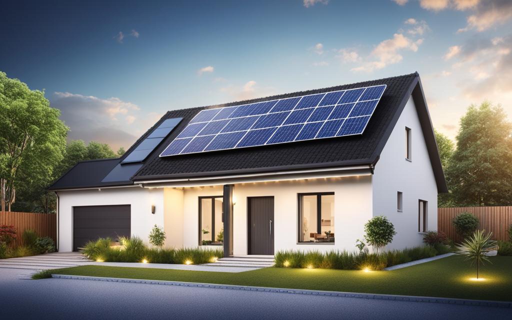 Casa con Eficiencia energéticas aplicada en ventanas de termopanel y paneles solares sobre el techo