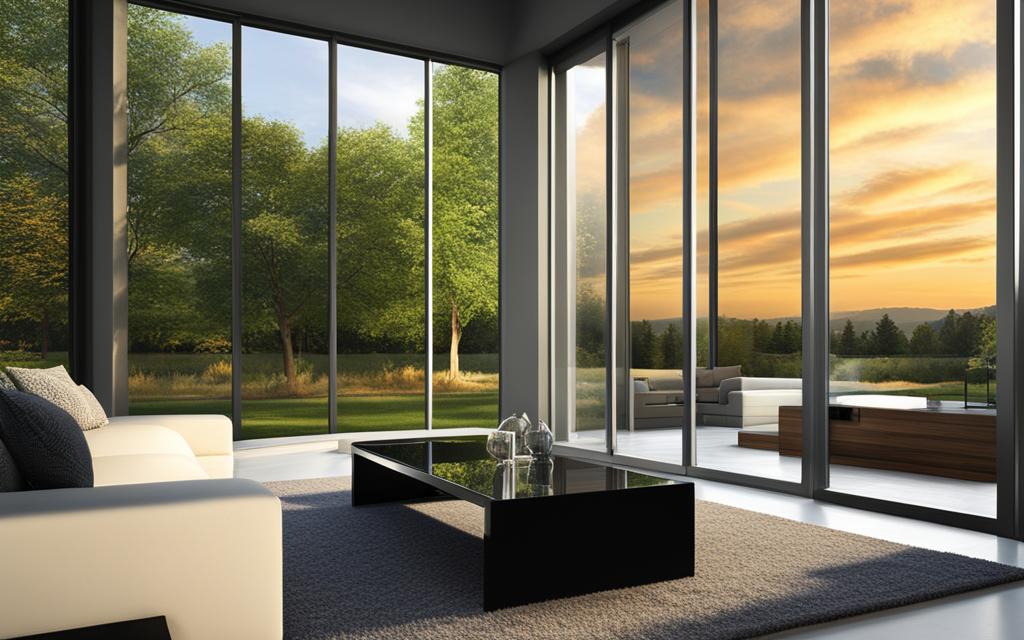 Living de hogar con Ventanas muy altas de Termopanel de doble cristal