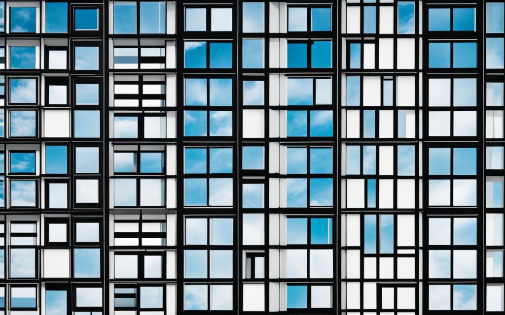 Edificios con mucha ventana de alta eficiencia energética que reflejan las nubes del cielo