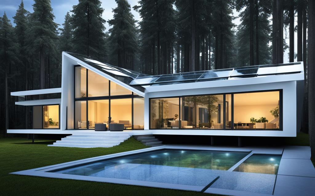 Exterior de Casa Contemporánea con vetanas y techo con vidrio Termopanel